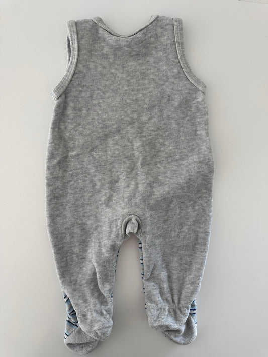 Baby Strampler mit Füssen Grau-Blau gestreift – Gr. 62