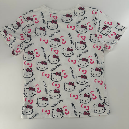 Mädchen T-Shirt Hello Kitty Weiss Gr. 120 – Kurzarm & Allover Print