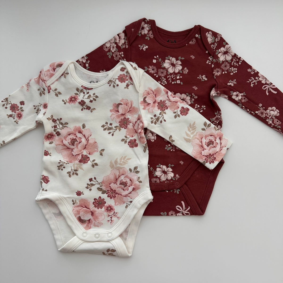 C&A Baby 2er-Set Langarmbodys mit Blumenprint – Grösse 62