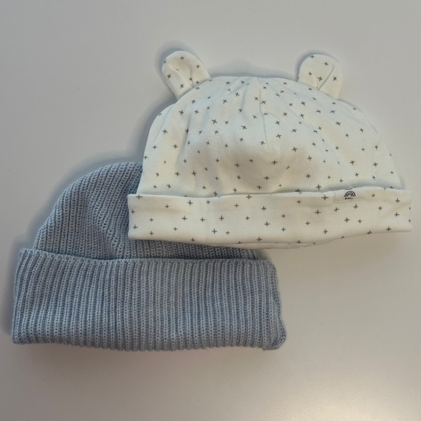 Baby Mützen-Set aus Baumwolle und Strick – Grösse 50
