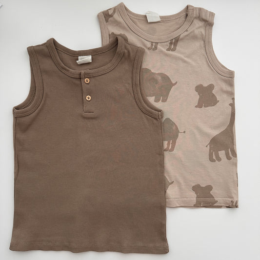 H&M Tanktops 2er-Set mit Tiermotiv & Rippstruktur – Gr. 92