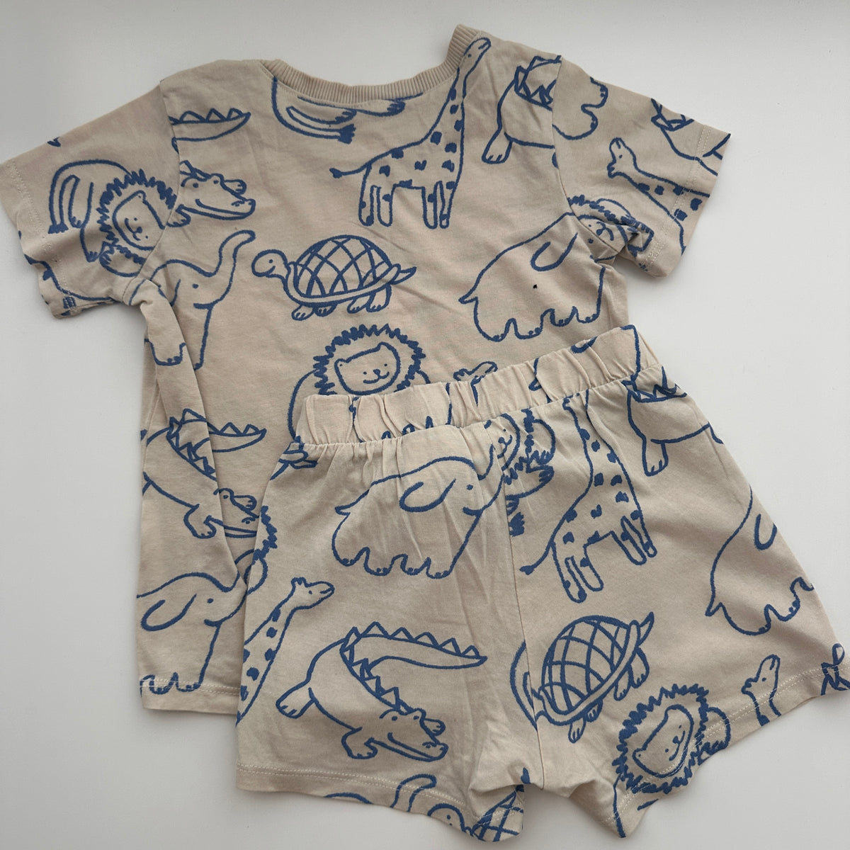H&M Jungen Sommer-Set T-Shirt & Shorts mit Tierprint Beige/Blau – Gr. 98