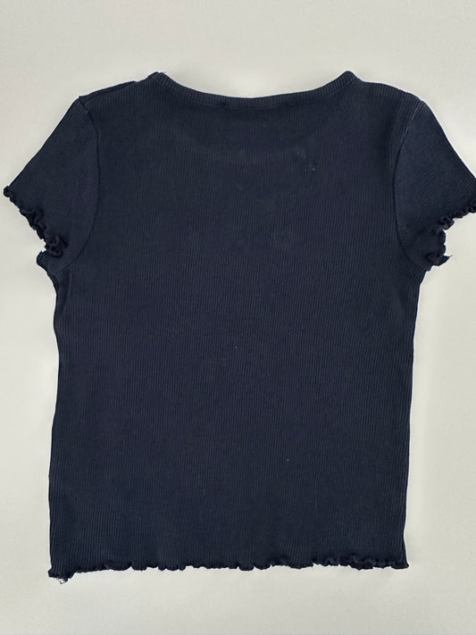 C&A T-Shirt gerippt dunkelblau mit Blumenstickerei Gr. 98