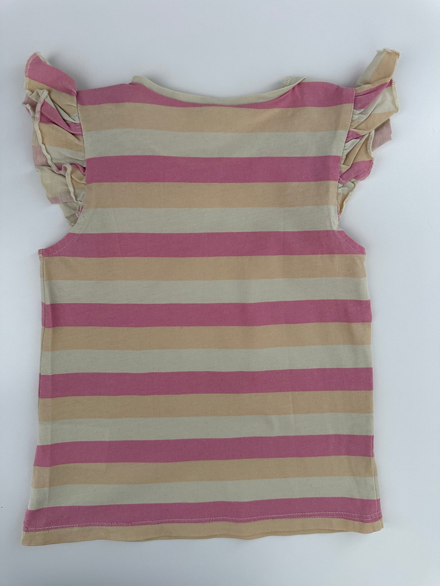 H&M T-Shirt Gestreift Rosa/Beige mit Volantärmeln Gr. 86