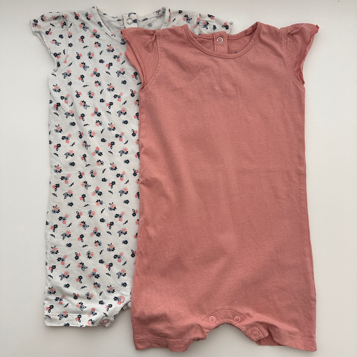 Lupilu 2er-Set Baby Kurzarm-Spieler Rosa & Blumen Gr. 92