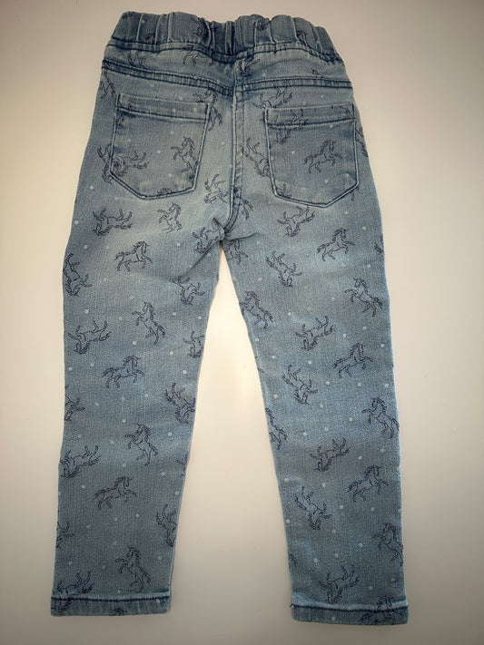 Jeans-Leggings mit Pferdemuster Gr. 104