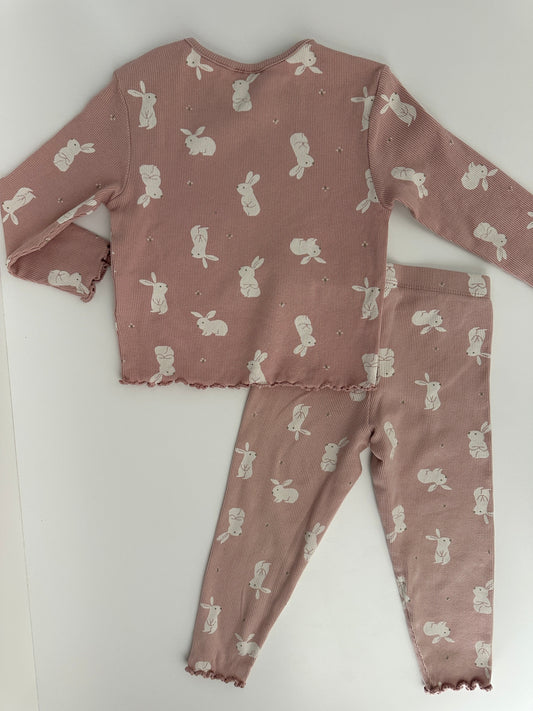Baby Set Rosa Gr. 86/92 – Langarmshirt & Leggings mit Hasen