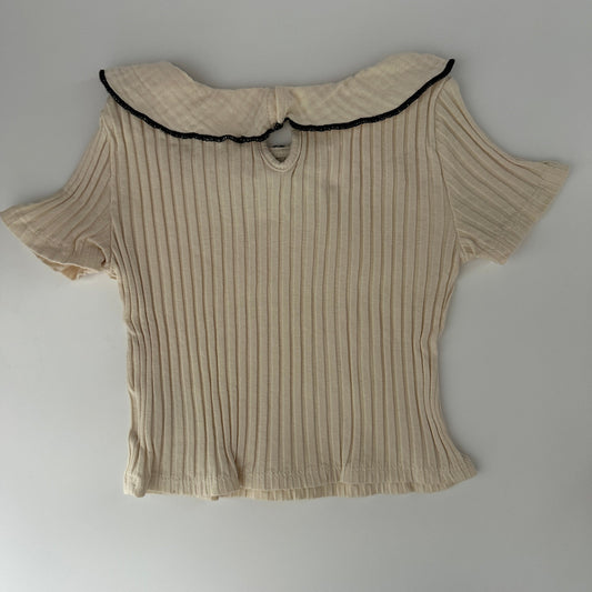 H&M Geripptes Mädchen T-Shirt Creme Gr. 92 – Kragen mit Schleife