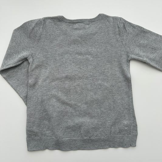 H&M Feinstrickpullover Grau mit Pailletten-Fuchs Gr. 98/104