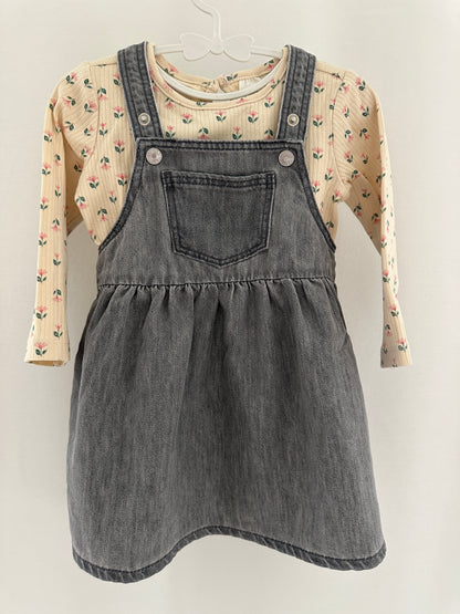 Latzhosen-Kleid mit Pullover Set Gr. 80