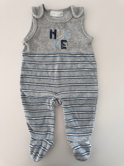Baby Strampler mit Füssen Grau-Blau gestreift – Gr. 62