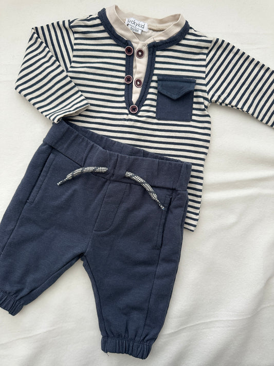 LuckyKid Set Blau Baby Shirt & Hose Gr. 56