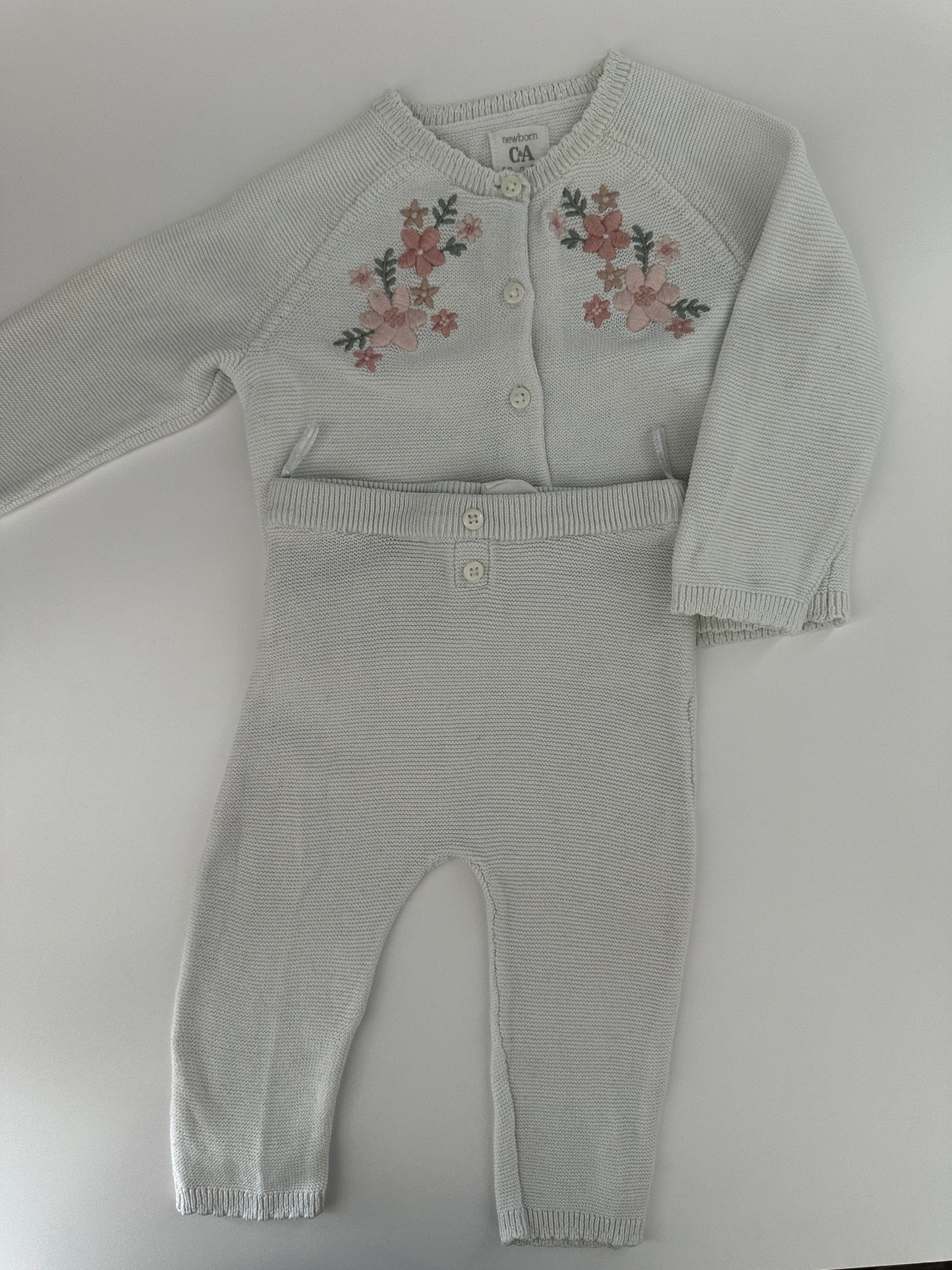 Baby Strick Set Blumen Weiss Gr. 68