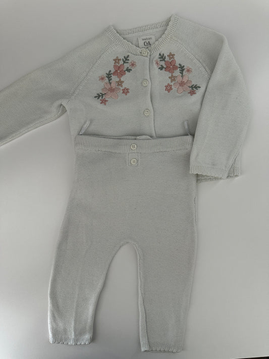 Baby Strick Set Blumen Weiss Gr. 68