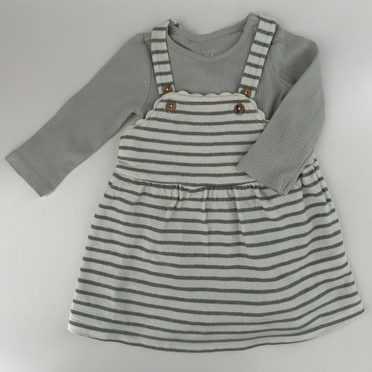 Baby Latzkleid Set Streifen Grün Gr. 68