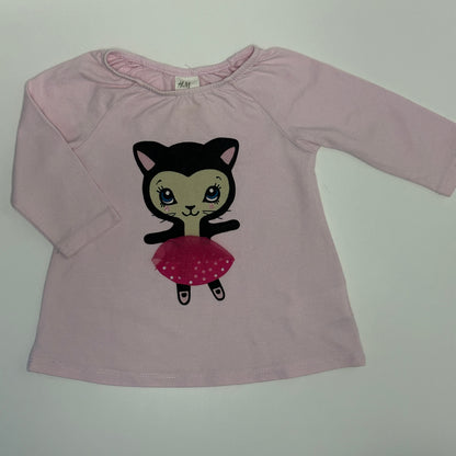Baby Langarmshirt rosa mit Katzenmotiv Gr. 62