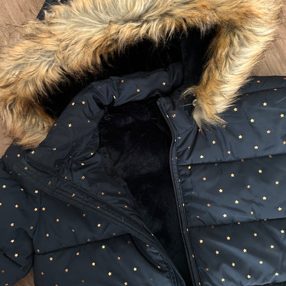 Mädchen Wintermantel mit goldenen Sternen Dunkelblau – Gr. 12 Jahre