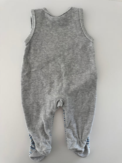 Baby Strampler mit Füssen Grau-Blau gestreift – Gr. 62