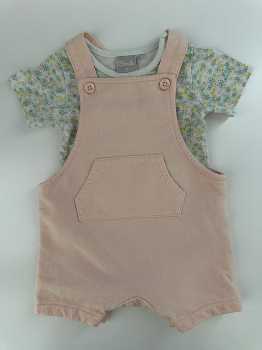 Baby Set Latzshorts & T-Shirt Rosa Blumen Smile Gr. 62