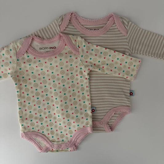 Baby Body Set Langarm 2er Pack BORNINO Gr. 62 Rosa/Beige
