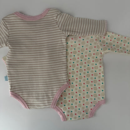 Baby Body Set Langarm 2er Pack BORNINO Gr. 62 Rosa/Beige