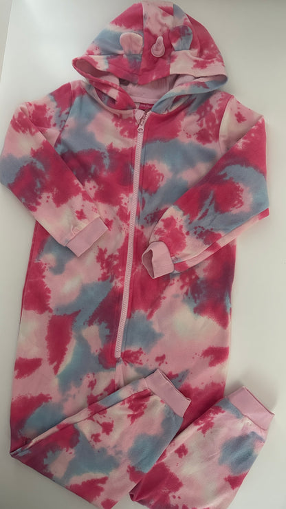 Mädchen Fleece Overall Bunt Gr. 122/128 – Kapuze & Einhorndetails