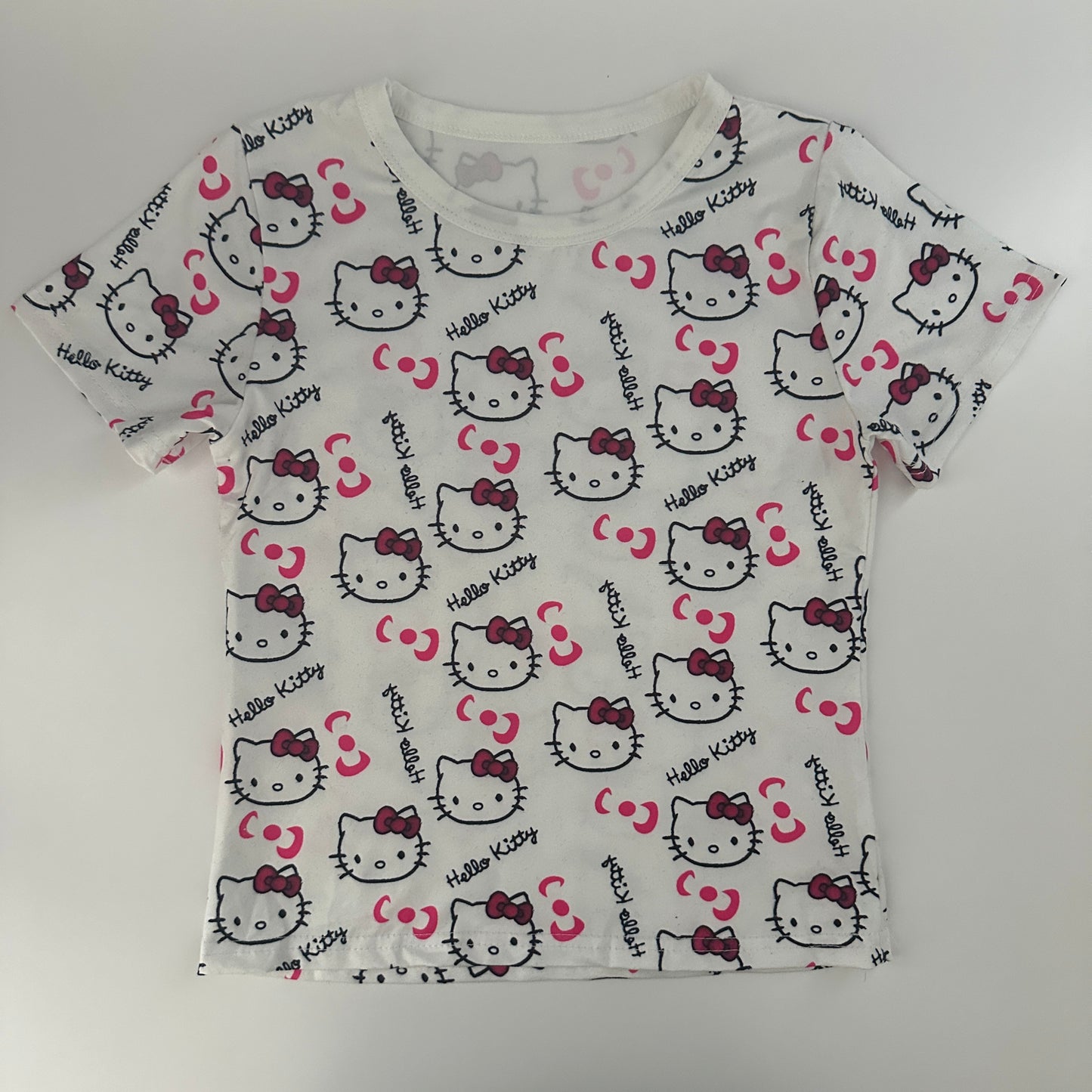Mädchen T-Shirt Hello Kitty Weiss Gr. 120 – Kurzarm & Allover Print