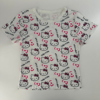 Mädchen T-Shirt Hello Kitty Weiss Gr. 120 – Kurzarm & Allover Print