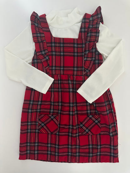 Mädchen Kleid Set Rot Kariert Gr. 116 – Kleid mit Langarmshirt