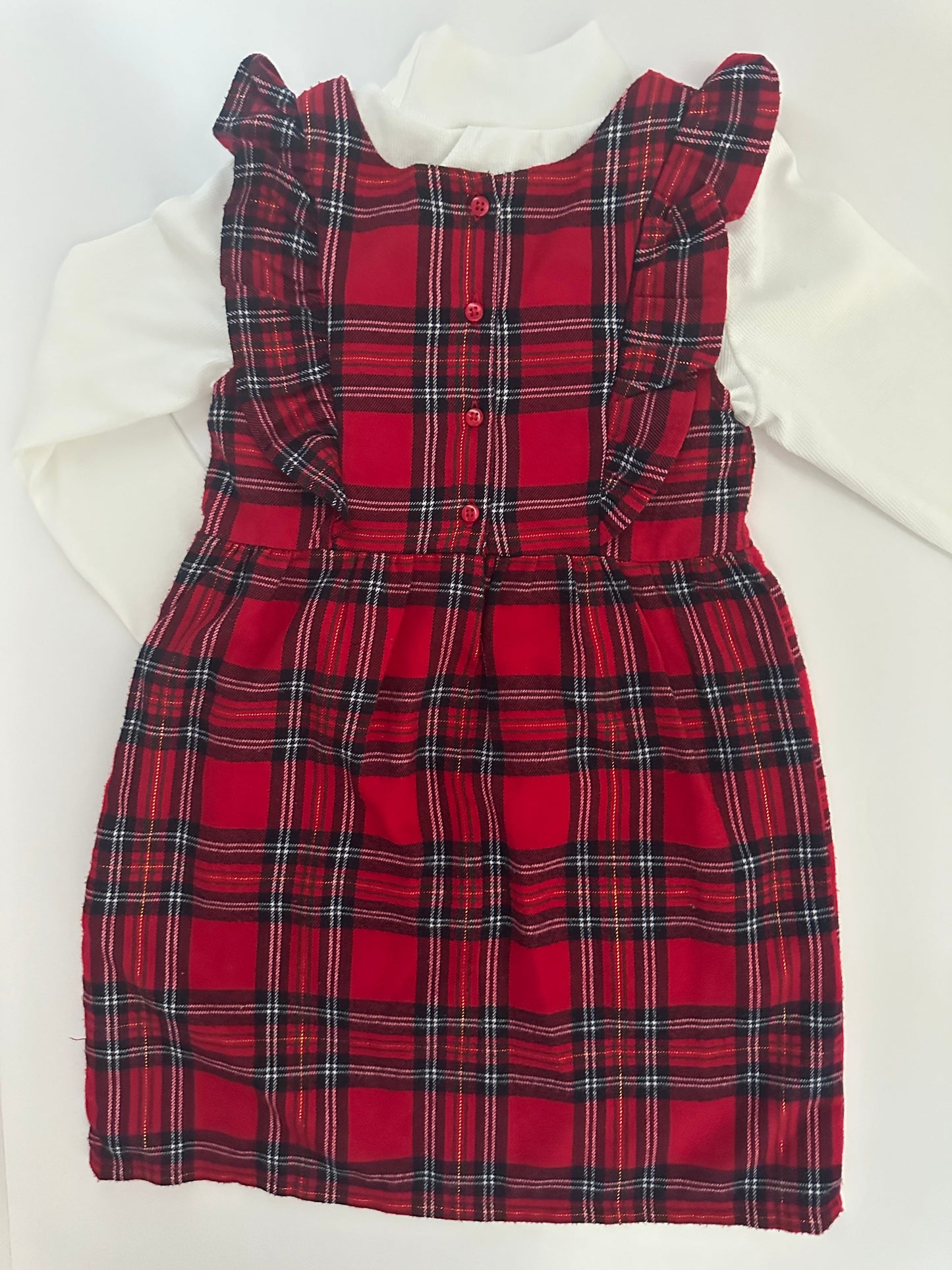 Mädchen Kleid Set Rot Kariert Gr. 116 – Kleid mit Langarmshirt