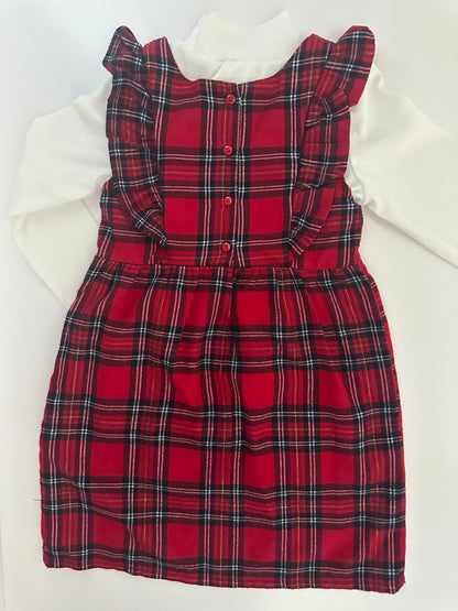 Mädchen Kleid Set Rot Kariert Gr. 116 – Kleid mit Langarmshirt