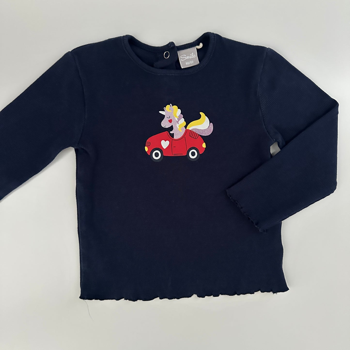 Smile Langarmshirt Dunkelblau mit Einhorn Gr. 86/92