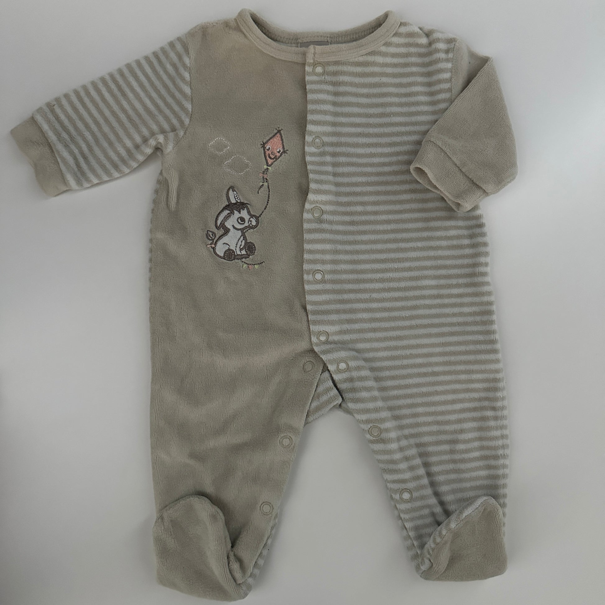 Smile Baby-Strampler Gr. 56 Beige gestreift mit Esel-Motiv von Smile