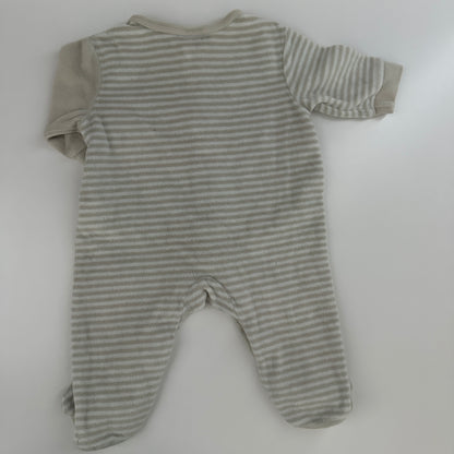 Smile Baby-Strampler Gr. 56 Beige gestreift mit Esel-Motiv