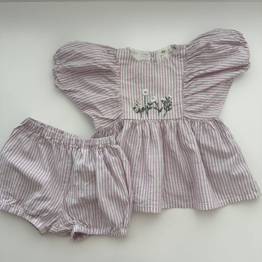 H&M 2-teiliges Mädchen-Set Kleid & Bloomer Lila-Weiss Gr. 92