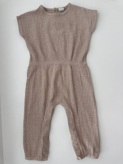 H&M Rib-Jumpsuit aus Bio-Baumwolle Beige Gr. 92