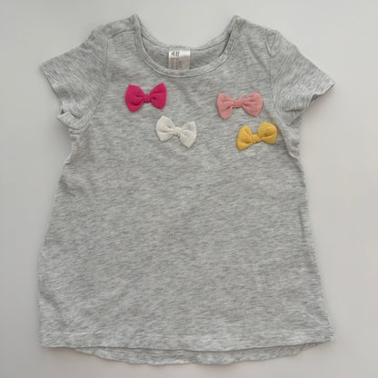 H&M Mädchen T-Shirt mit Schleifen Grau Gr. 80