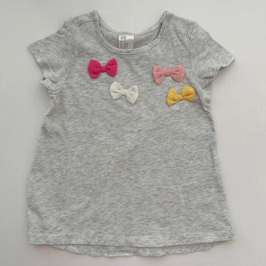 H&M Mädchen T-Shirt mit Schleifen Grau Gr. 80