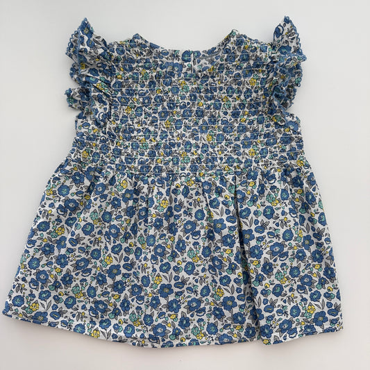 Mädchen Baumwollbluse mit Blumenmuster & Rüschen Gr. 74