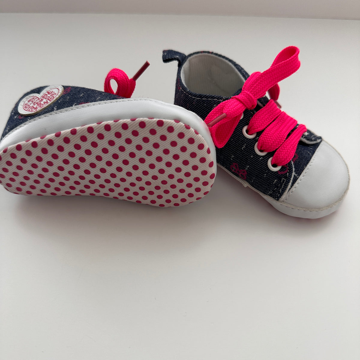 Baby Sneakers Denim Dunkelblau & Pink – Grösse 12