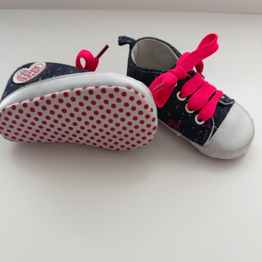Baby Sneakers Denim Dunkelblau & Pink – Grösse 12