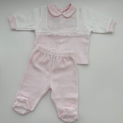 Baby Set Rosa & Weiss mit Spitzen-Details – Grösse 50/56
