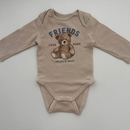 C&A Baby Langarmbody Beige mit Teddy-Motiv – Grösse 62
