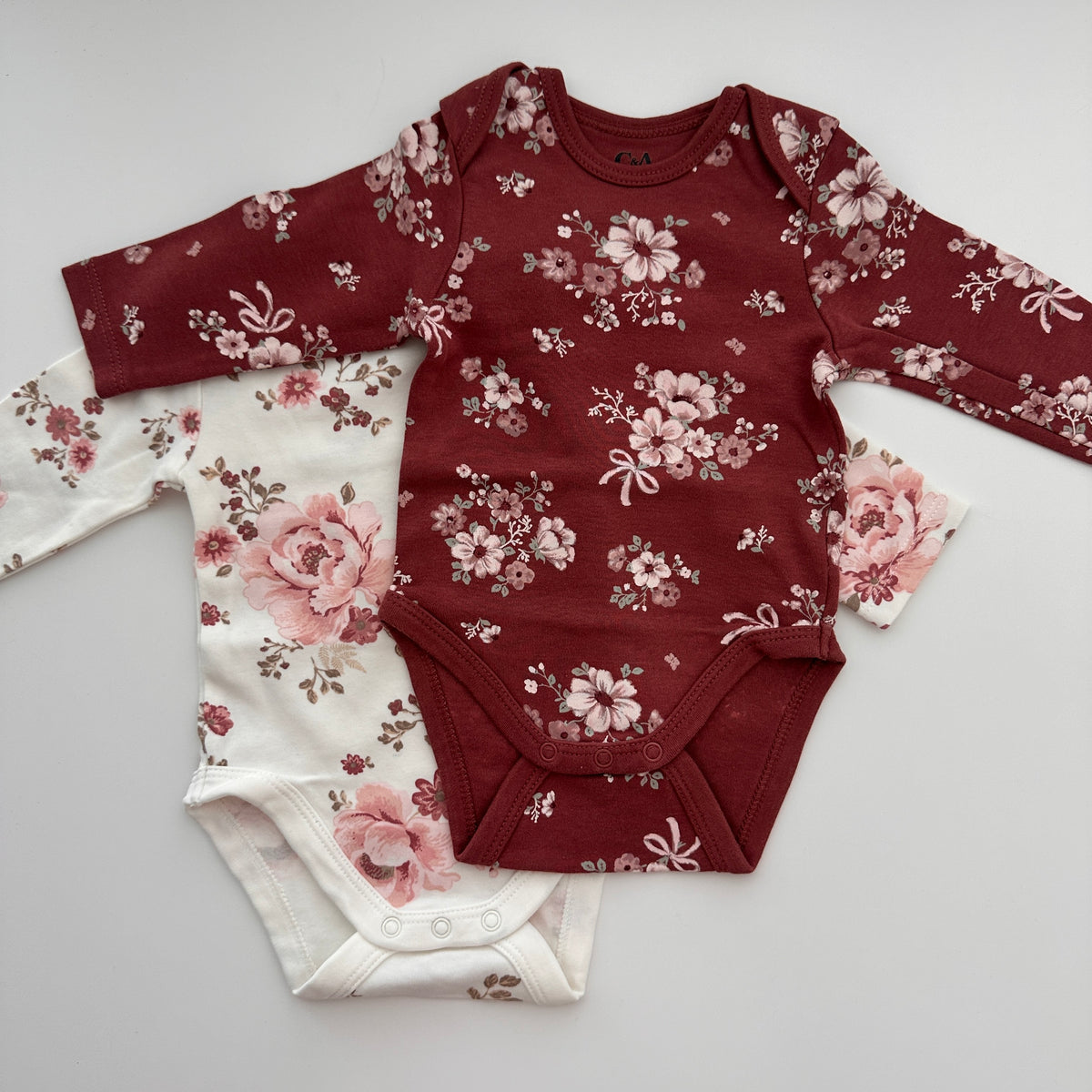 C&A Baby 2er-Set Langarmbodys mit Blumenprint – Grösse 62
