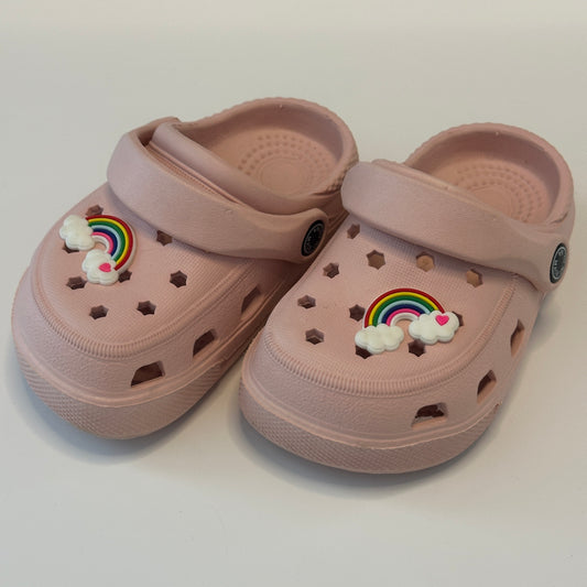 Baby Clogs in Rosa mit Regenbogen-Applikation – Grösse 25
