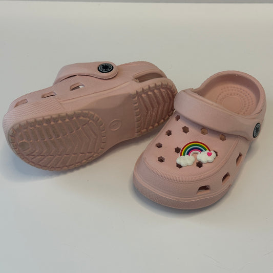 Baby Clogs in Rosa mit Regenbogen-Applikation – Grösse 25