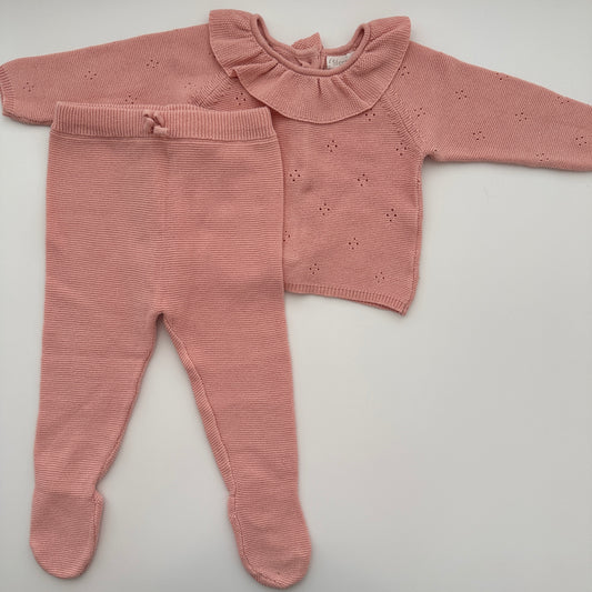 Sfera Baby Strickset 2-teilig mit Rüschenkragen Gr. 62/68