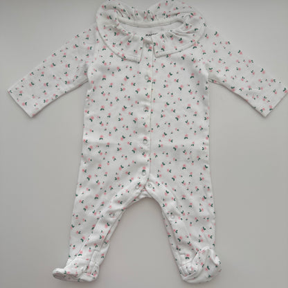 Manor Baby Strampler mit Blumenmuster & Kragen – Weiss/Rosa – Gr. 62