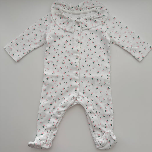 Manor Baby Strampler mit Blumenmuster & Kragen – Weiss/Rosa – Gr. 62