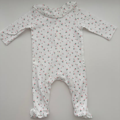 Manor Baby Strampler mit Blumenmuster & Kragen – Weiss/Rosa – Gr. 62